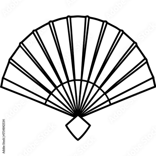 Elegant vector outline illustration of a traditional japanese folding fan scalable graphic icon silhouette Vector white background