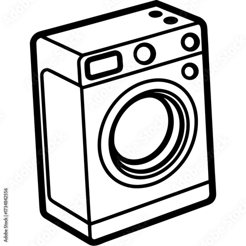Modern laundry appliance vector illustration front load washing machine scalable eps icon silhouette Vector white background