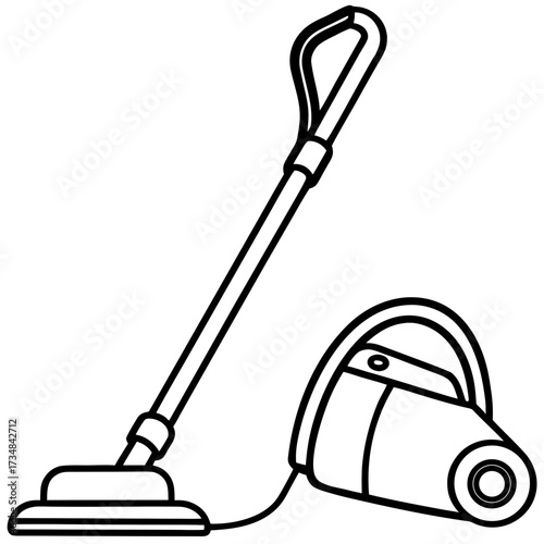 Scalable vector illustration of a modern upright vacuum cleaner icon for cleaning services silhouette Vector white background