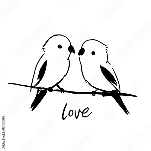 Lovebird. Lovebird simple black and white line art vector logo