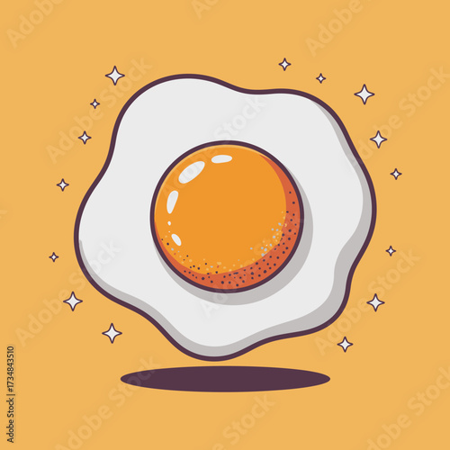 A charming illustration of a fried egg on a bright yellow background, emphasizing the joyful and vibrant elements of breakfast food in a playful artistic style.