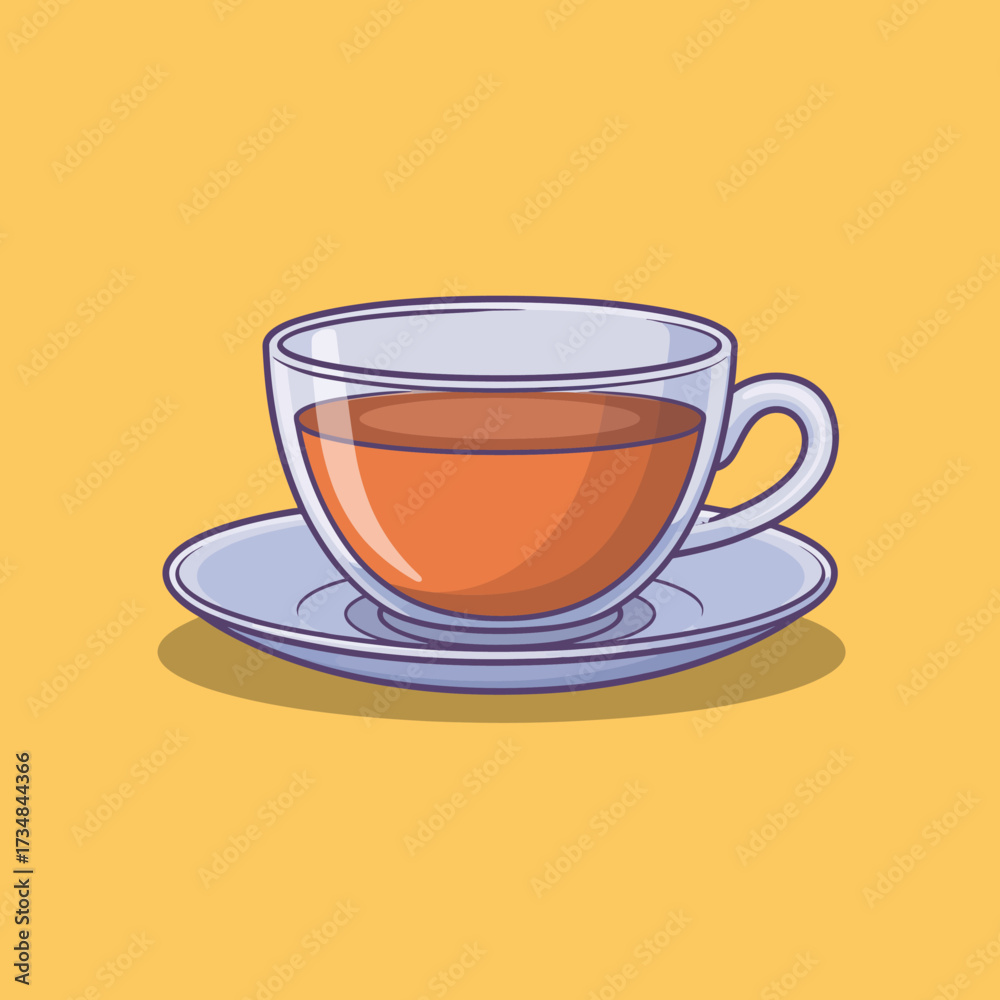 Obraz premium A beautifully designed tea cup filled with warm tea, resting elegantly on a matching plate, perfect for tea lovers and a cozy afternoon setting.