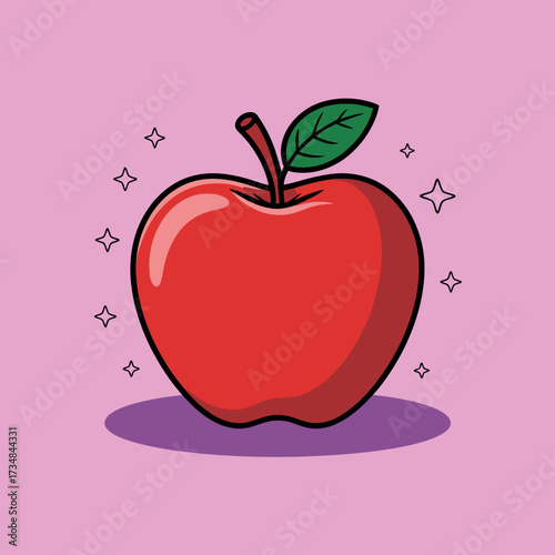 A beautiful and shiny red apple adorned with sparkling effects, set against a soft pink background, capturing the essence of freshness and temptation in an artistic way.