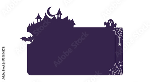 purple silhouette with castle and web border