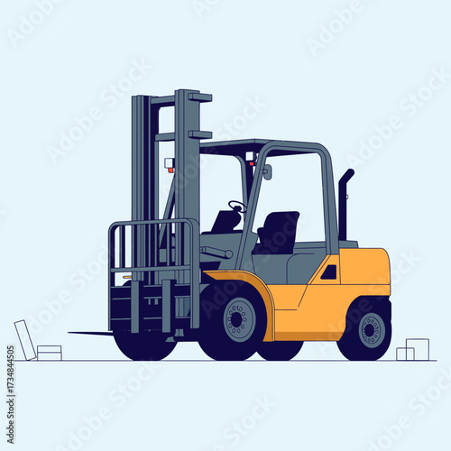 The neat vector illustration features a modern forklift truck in a clean design, illustrating its robust capability for heavy lifting in warehouses and industrial settings.