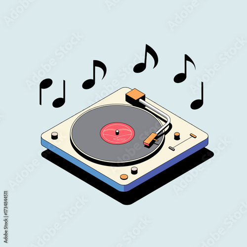 An illustrative image of a classic vinyl turntable with a record spinning, representing nostalgia and music enjoyment, perfect for music lovers and vintage styles.