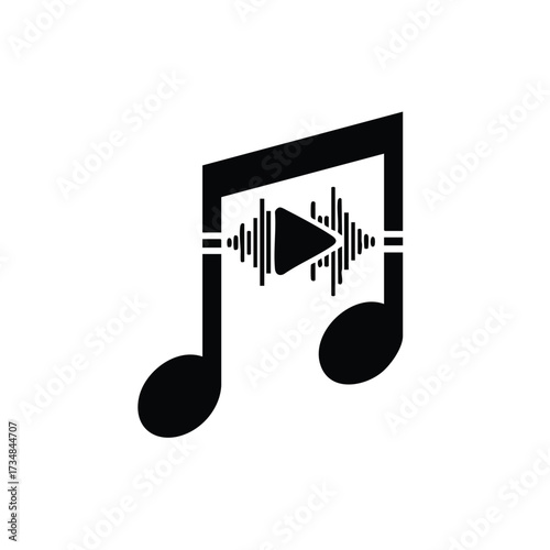 Musical Note with Sound Wave and Play Button Representing Audio or Music Playback Concept