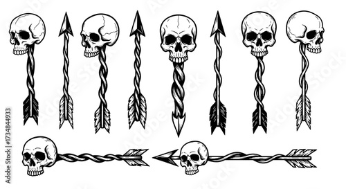 Skull heads with spikes and arrows
