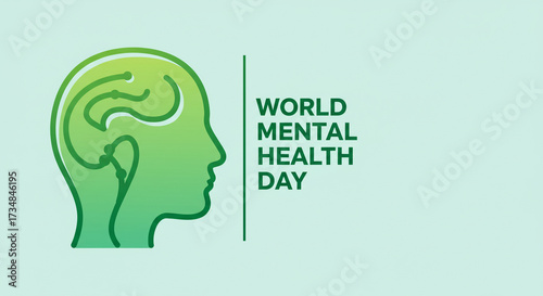 Wallpaper Mural Embrace mental wellbeing with this vibrant World Mental Health Day design, featuring a thoughtful human head silhouette and inspiring message for global awareness campaigns. Torontodigital.ca