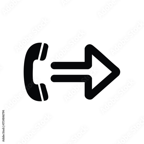 Black and White of a Telephone Receiver with an Arrow Pointing Right, Symbolizing Call Forwarding or Outbound Call