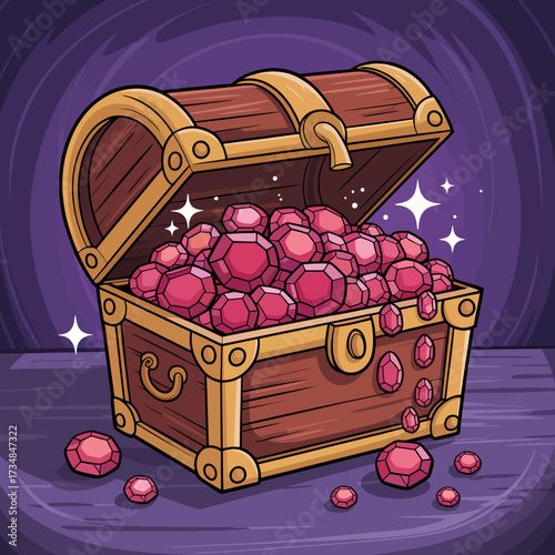 A richly detailed illustration of an open treasure chest filled with sparkling gems and jewels, symbolizing adventure, wealth, and the allure of hidden treasures.
