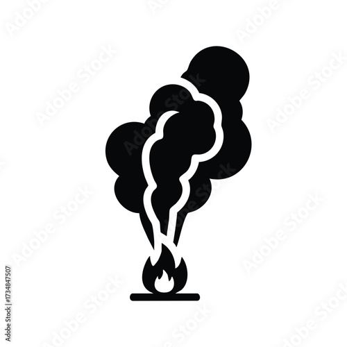 A stylized depicting a flame with thick smoke rising above it, symbolizing fire or combustion in a minimalist design