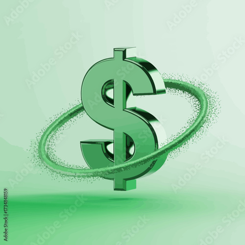 A vibrant 3D dollar symbol surrounded by glowing, swirling effects, illustrating wealth and prosperity in an artistic and modern representation meant for financial contexts.