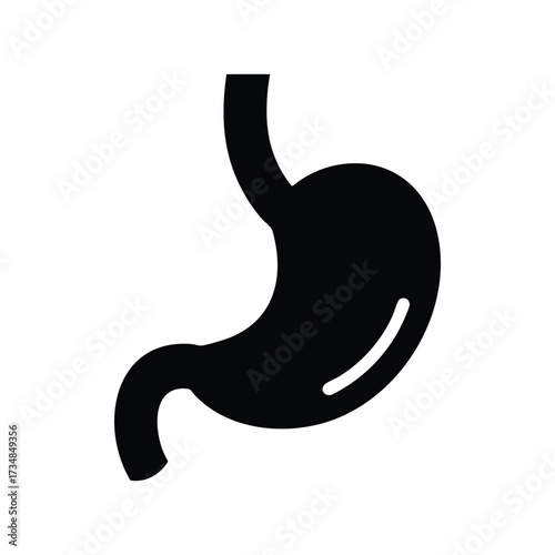 Simplified silhouette of a human stomach highlighting its shape and structure in a minimalistic style