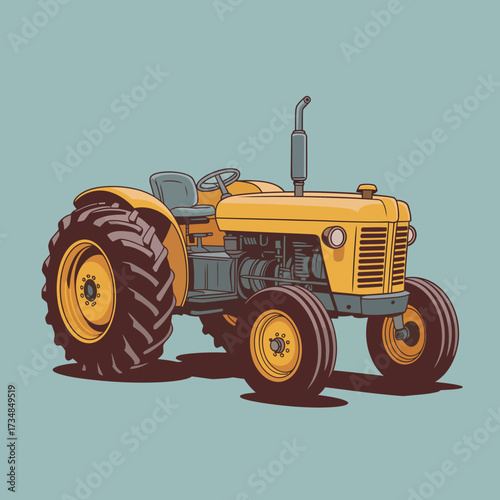 This illustration features a classic yellow tractor, encapsulating the essence of rural life and agricultural themes in a simplistic yet engaging design that appeals to farm enthusiasts.