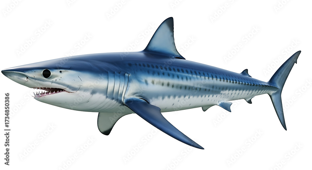 Naklejka premium Blue Mako shark swimming with mouth slightly open marine life