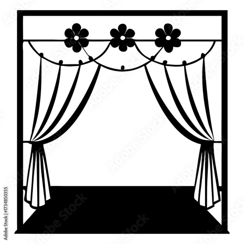 Elegant Stage Frame with Drapes and Flowers Vector Illustration