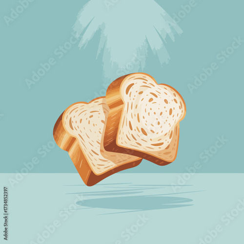This image showcases two slices of bread floating above a clean surface, providing a fresh and modern take on a common breakfast staple with a vibrant blue backdrop.