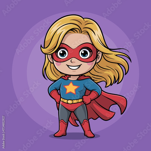 This vibrant illustration features a confident young girl in a superhero costume, embodying bravery and empowerment, inspiring others to find their inner strength.
