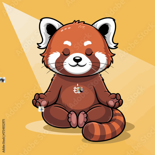 This meditative red panda, in a peaceful pose, embodies tranquility and mindfulness, inspiring a sense of calm and contemplation in a delightful and endearing illustration.