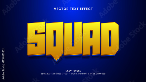 editable text effect squad 3d style premium vector
