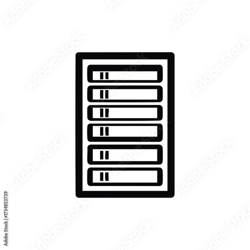 Tall server rack with multiple slots and compartments in a data center or technology environment