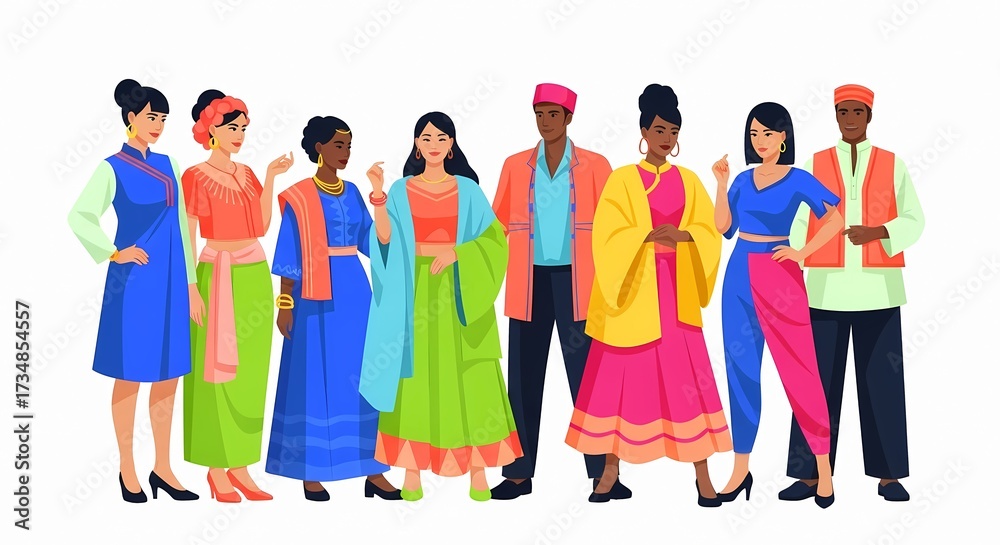 Obraz premium Diverse group of people dressed in traditional Indian clothing celebrating cultural diversity and unity