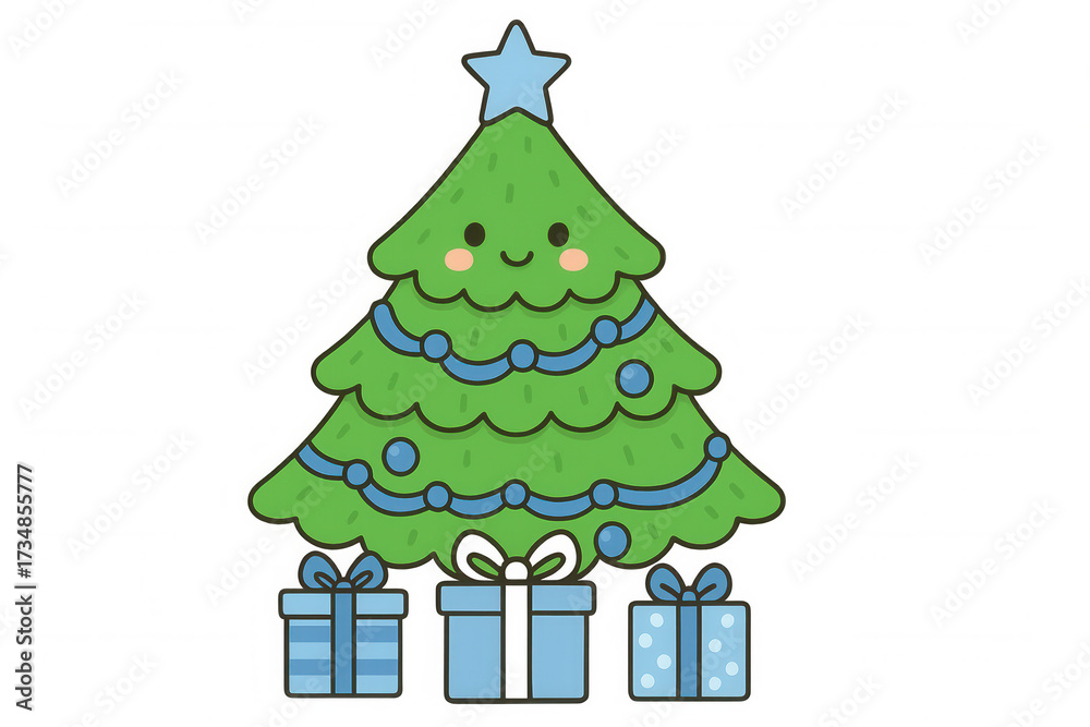 Fototapeta premium Cute christmas tree decorating for holiday celebration, bringing presents for winter season and festive cheer