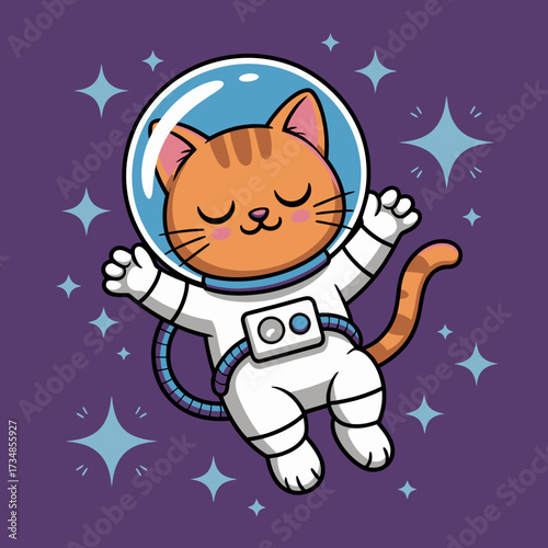 An adorable cat in a space suit is floating happily through a starry cosmos, illustrating a captivating mix of adventure, curiosity, and a lovable sense of exploration.