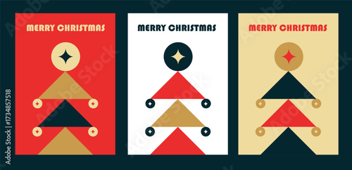 Christmas tree card with minimalistic abstract geometric vertical design for a4