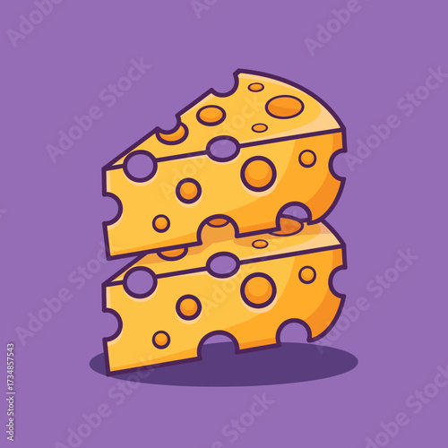 A fun illustration of two cheese slices with holes resting on a vibrant purple background, showcasing creativity and humor in a playful design typical in modern art.