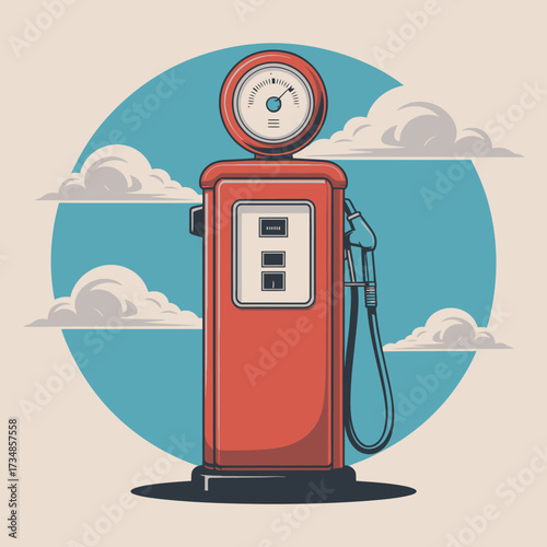 An old-fashioned gas pump exudes nostalgia, set against a bright background, representing a bygone era of classic vehicles and the charm of vintage Americana.