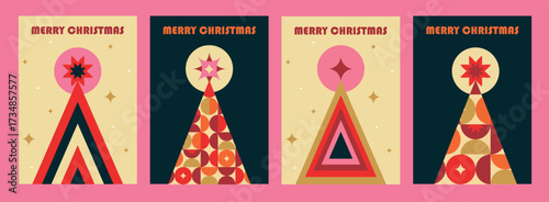 Set of Christmas cards with modern abstract geometric vertical design for a4
