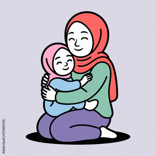A warm illustration of a mother hugging her child, showcasing a loving bond filled with affection and happiness. It emphasizes the emotional connection between family members.