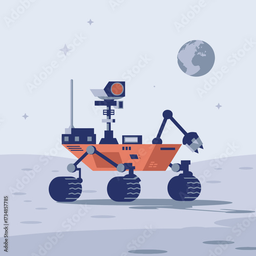 This intriguing illustration of a space rover navigating the moon's surface emphasizes adventure, exploration, and the wonders of space travel.