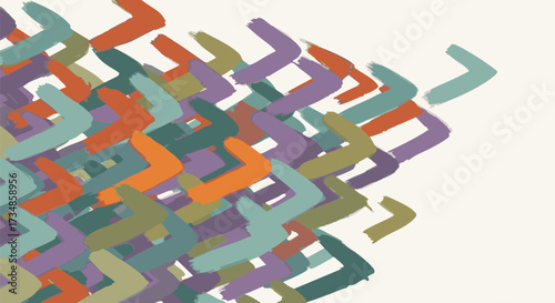 A vibrant abstract background showcasing energetic, hand-painted style chevron arrows. The modern design with various colors conveys forward momentum