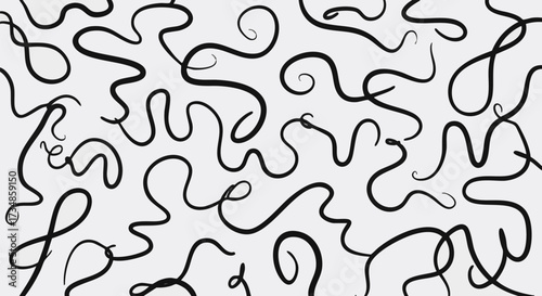 Abstract black wavy lines on a white background create a minimalist, playful pattern