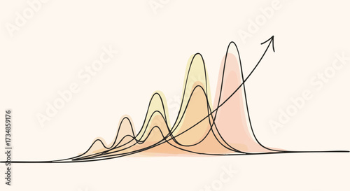Abstract business graphic showing growth trend. Increasing chart illustration. Line art of financial data visualization