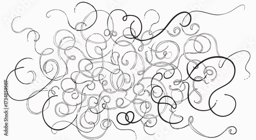 Abstract illustration of black lines and swirls on a white background. This modern, minimalistic design can be used for various creative projects