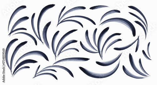 Abstract indigo blue watercolor brush strokes on a white background. These hand-painted organic elements offer a serene artistic aesthetic