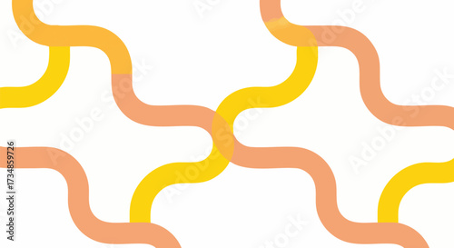Abstract seamless pattern with vibrant yellow and orange curved lines interlocking on a clean white background. Modern graphic design for digital use