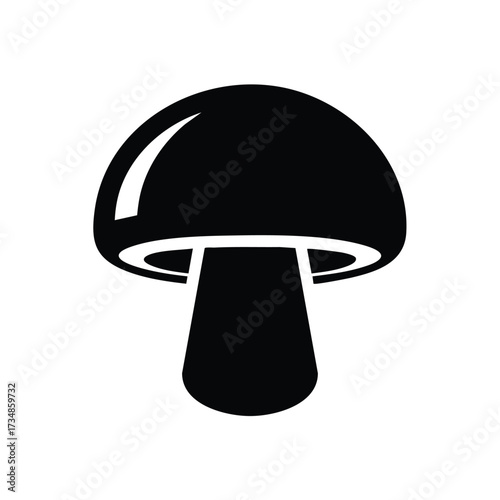 Minimalist silhouette of a mushroom with a rounded cap and thick stem, on a plain for versatile design use