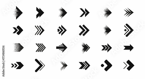 Collection of diverse black arrow icons on a white background