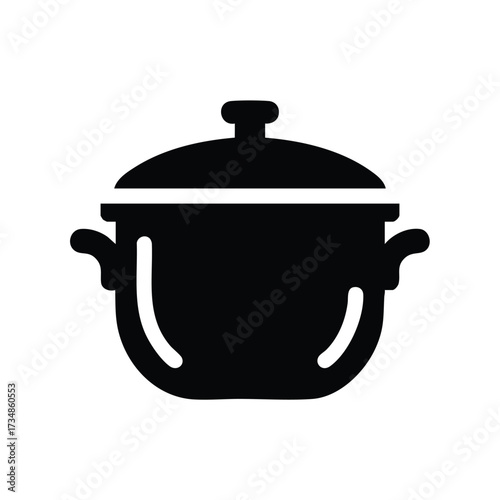Silhouette of a traditional cooking pot with a lid, featuring handles on each side, set against a plain
