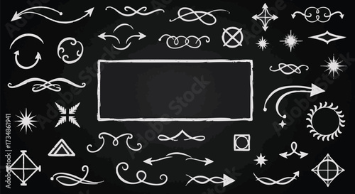 Hand-drawn sketch elements on a blackboard style background