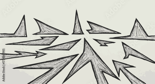 Hand-drawn sketched arrows illustrate direction and movement