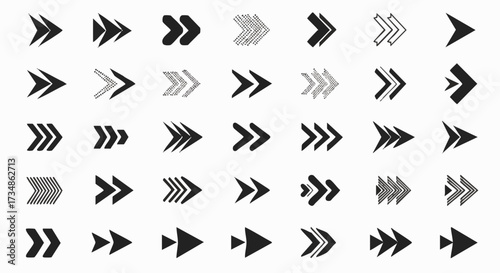 Vector collection of various black arrow designs on a white background