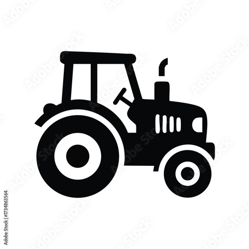 Silhouette of a tractor with large rear wheels and a smokestack, symbolizing agriculture and farming machinery