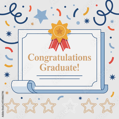 A celebratory graduation certificate featuring decorative elements, symbolizing achievement and success, making it perfect for marking an educational milestone in life.