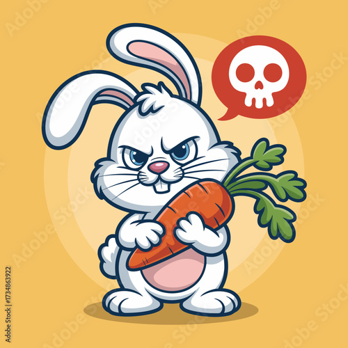 This characterful bunny exudes personality with a slightly grumpy expression while holding a carrot, perfect for themes of attitude, humor, and quirky fun in illustrations.